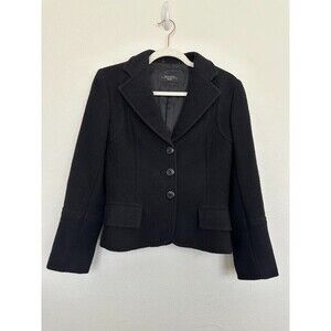 MaxMara Weekend Wool Coat Mid Length Black Three Button Workwear Women's Medium
